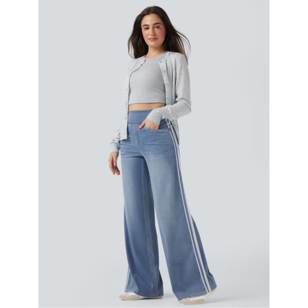 Halara Flex™ High Waisted Stripe Wide Leg Flowy Washed Casual Jeans